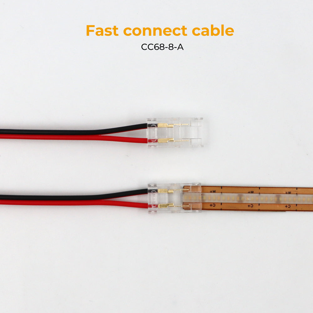 CC68-8-A 2-Pin Quick Link Connector with 10 cm Cable for 12V 8mm COB LED Strip Lights