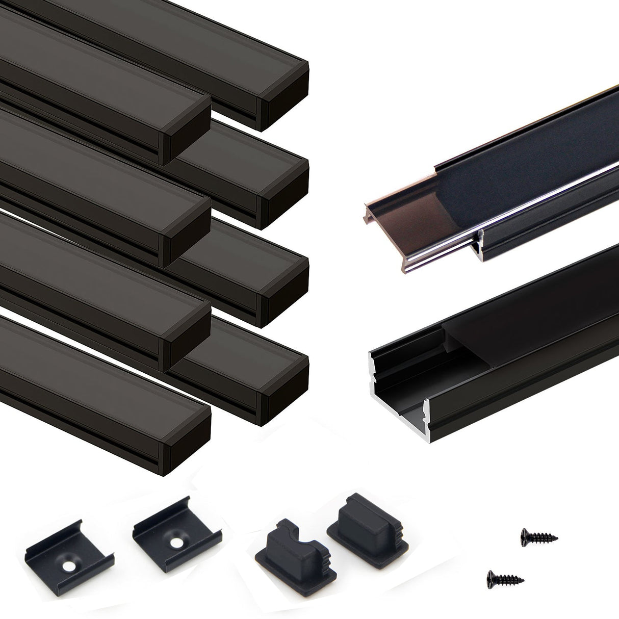 AP46 Black Aluminum U Shape Channel with Smoky Transparent Clear Cover 10 pcs for LED Strip Lights