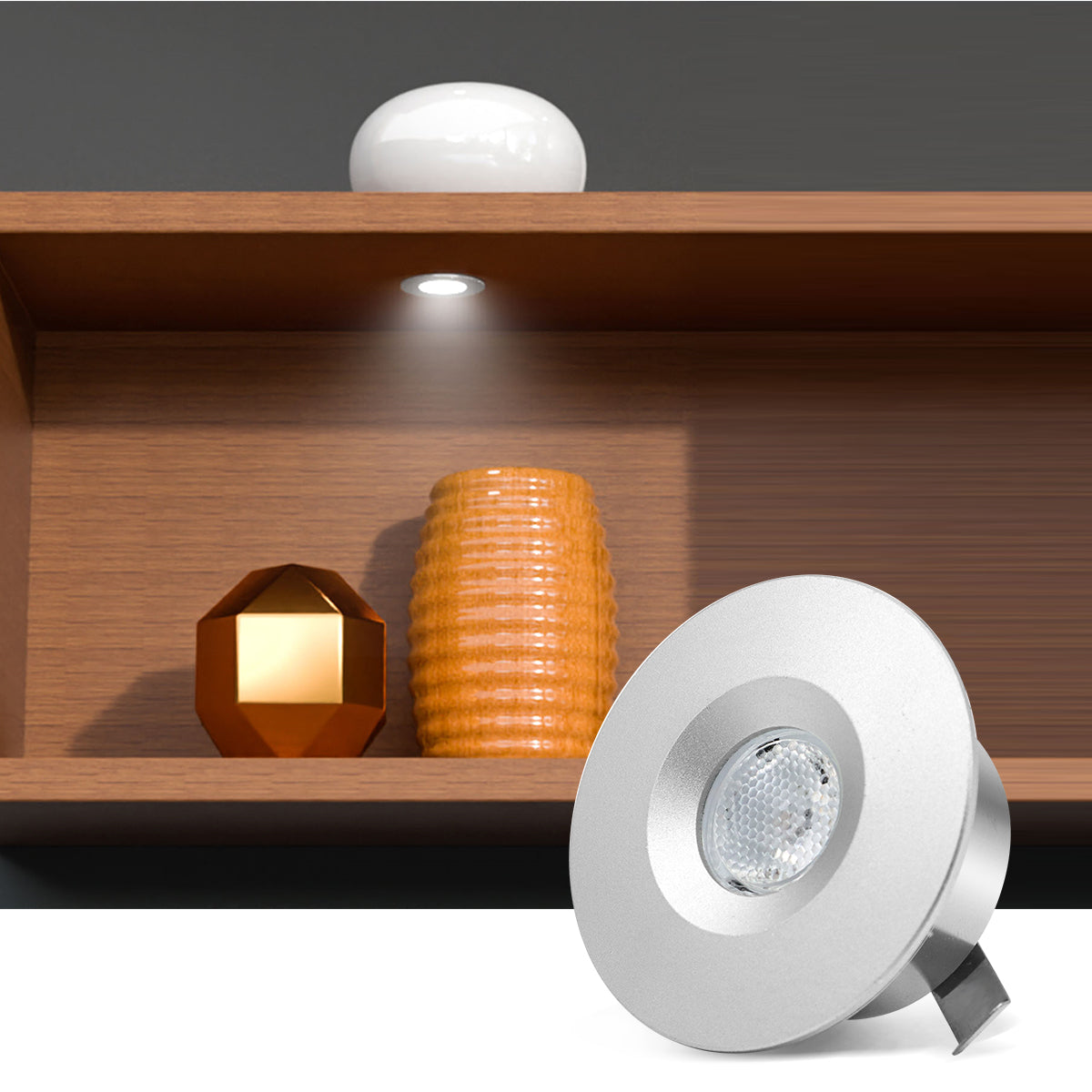 CB15 12V 1.5W 6000K Mini LED Puck Light Recessed Mounted for Display Cabinet Kitchen & Living Room