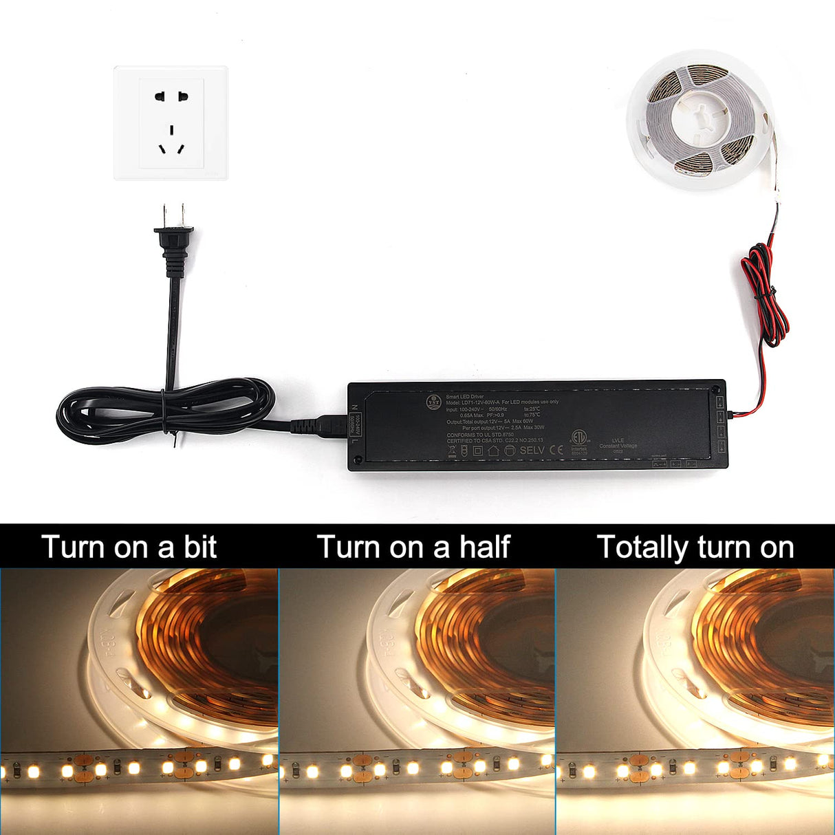 LD71 12V 60W Power Supply Converter Constant Voltage LED Power Supply JST Connector Port, LED Driver for LED Strip Lights