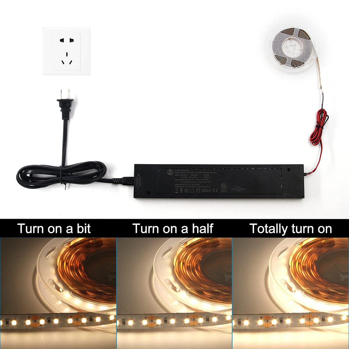 LD72 12V 90W Power Supply Converter Constant Voltage LED Power Supply JST Connector Port, LED Driver for LED Strip Lights