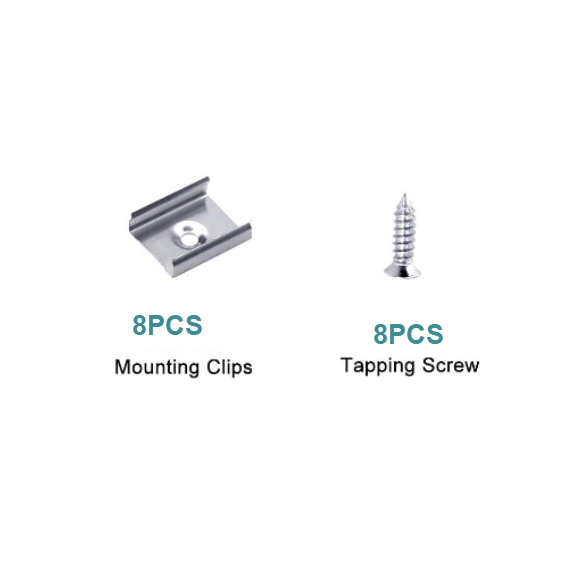 8pcs Silver Mounting Clips and 8pcs Tapping Screws for Silver Aluminum U Shape Channel