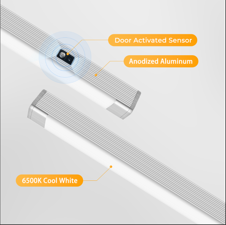 HS03 LED Cabinet Light 12V 4.2W Door Activated Light Bar 6500K 22.17″ for Drawer Lighting