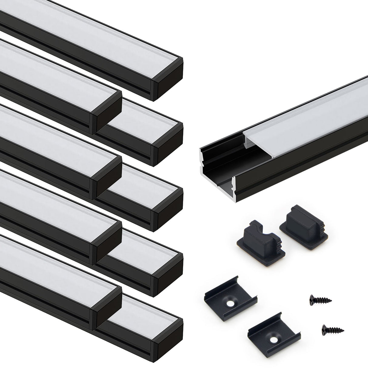 AP46 Black Aluminum U Shape Channel with Smoky Transparent Clear Cover 10 pcs for LED Strip Lights