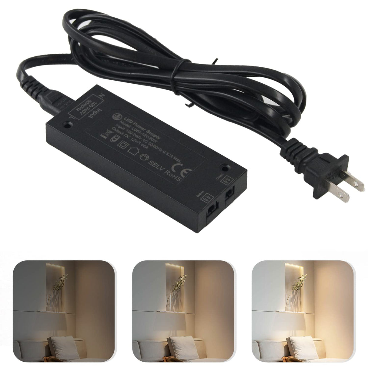 LD54 12V 20W LED Power Supply with JST Ports for Cabinet Strips Lights