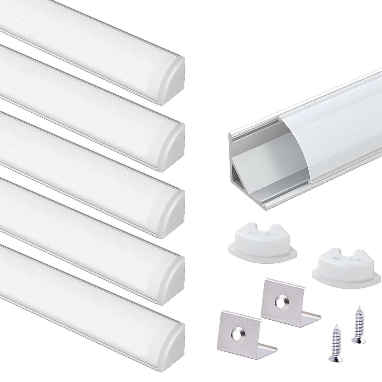 AP59 Silver LED Aluminum Channel With Milky PC Cover 6 Pcs for LED Strip Lights