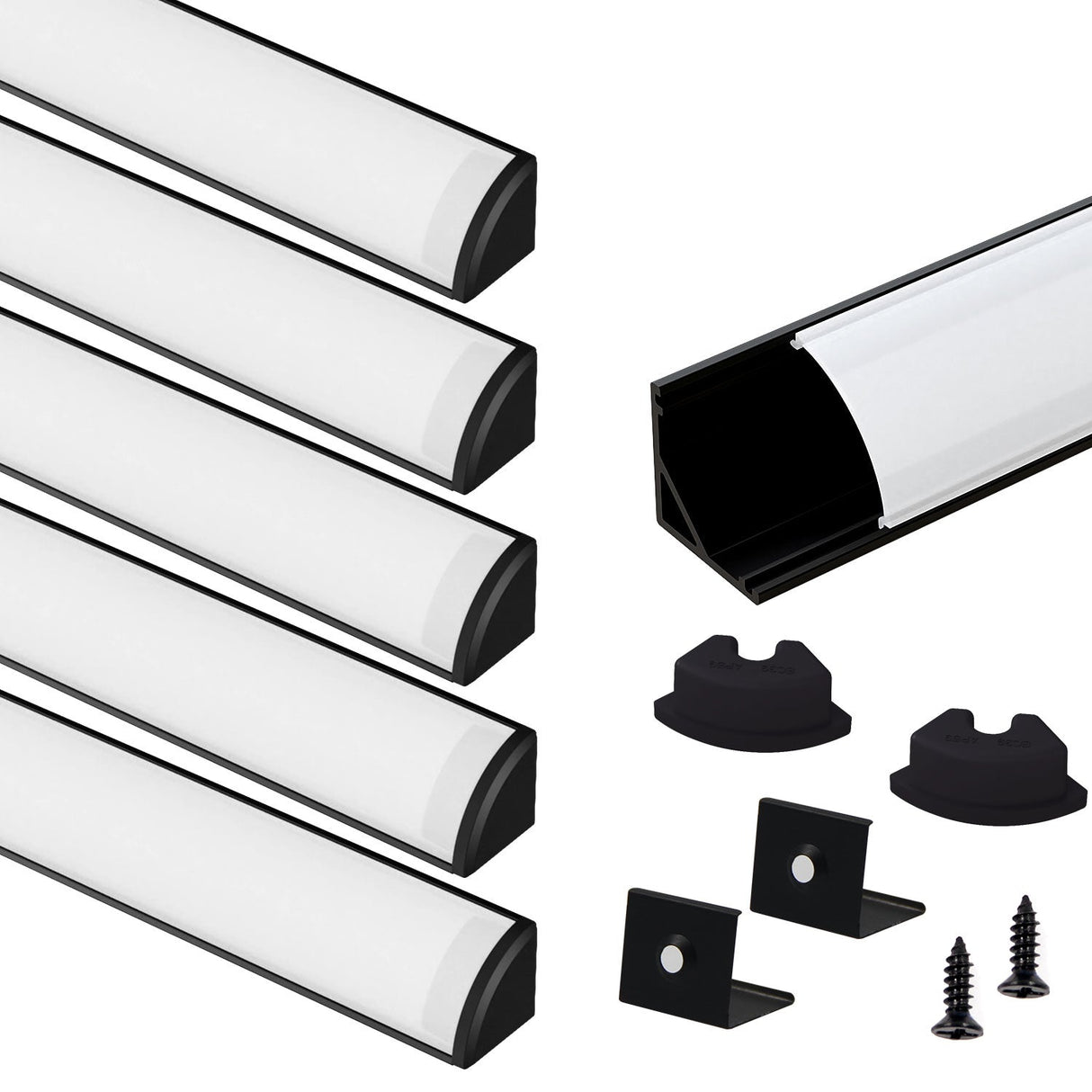 AP59 Black LED Aluminum Channel 6 Pcs With Milky PC Cover for LED Strip Lights