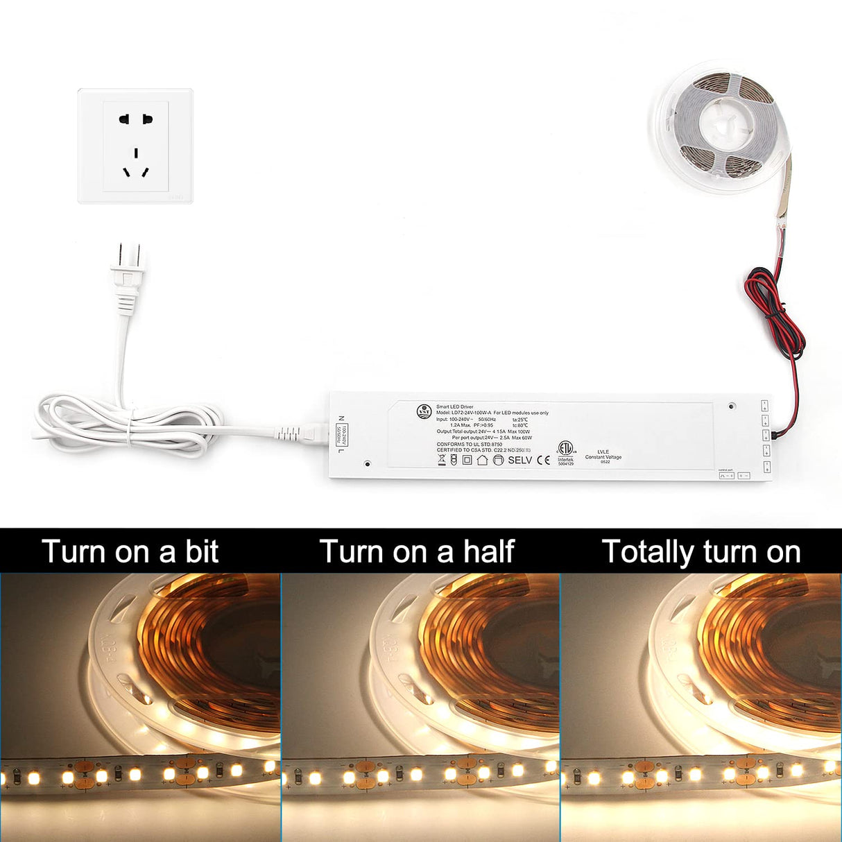 LD72 24V 100W Power Supply Converter Constant Voltage LED Power Supply JST Connector Port, LED Driver for LED Strip Lights