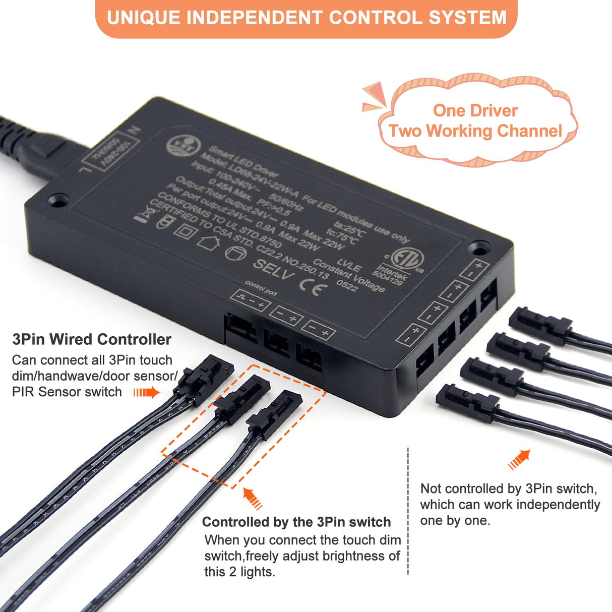 LD68 24V 22W Power Supply Constant Voltage LED Power Supply JST Connector Port, LED Driver for LED Strip Lights