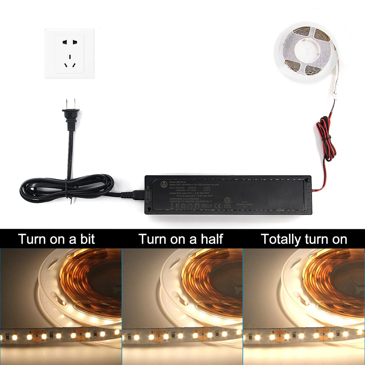 LD71 24V 60W Power Supply Converter Constant Voltage LED Power Supply JST Connector Port, LED Driver for LED Strip Lights