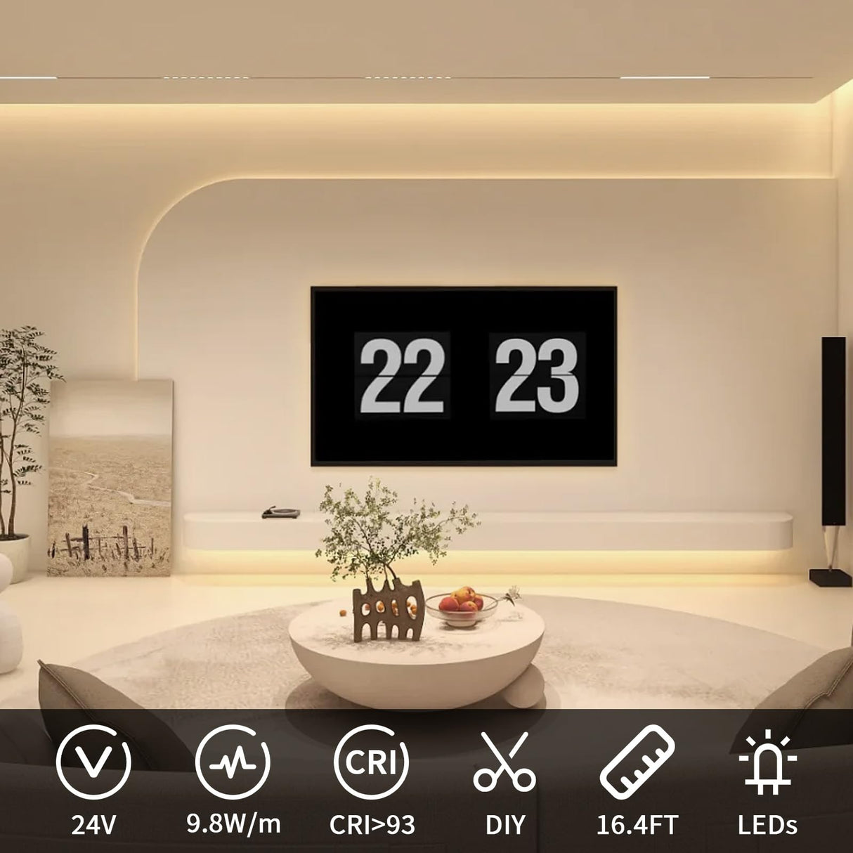 FB07 8mm Cuttable COB LED Strip Light 12V 9.6W/m UL Listed Light Strips 4000K CRI 90+ for Kitchen and Wardrobe