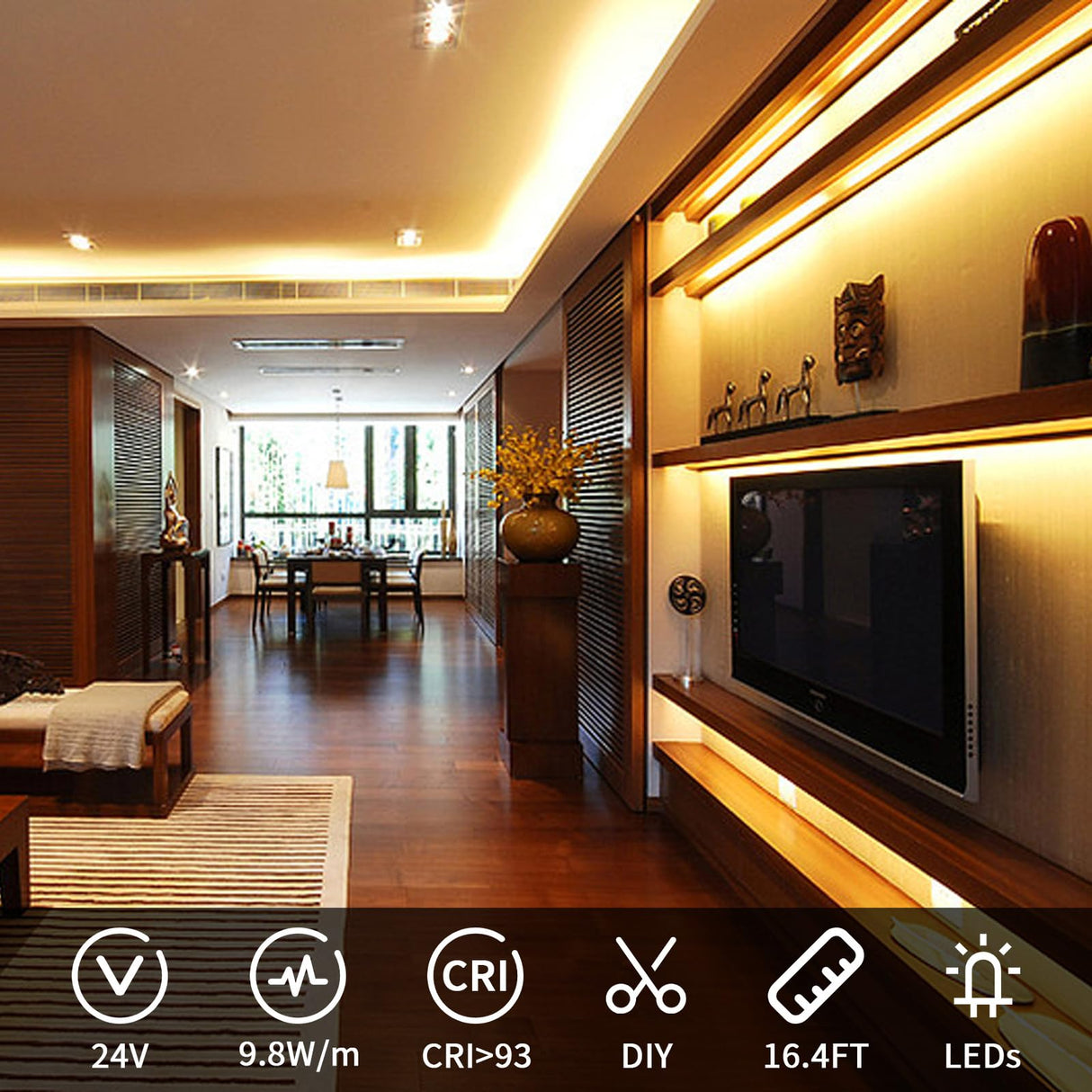 FB07 8mm Cuttable COB LED Strip Light 12V 9.6W/m UL Listed Light Strips 4000K CRI 90+ for Kitchen and Wardrobe