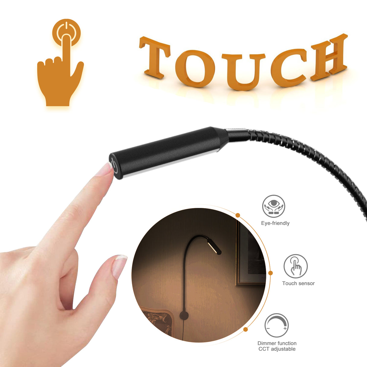 RL18 12V LED Reading Light, 14.1W with Adjustable CCT 2700K–6500K Wall Mounted Book Light with USB Charging Port for Offices, Dormitories(2 Packs)