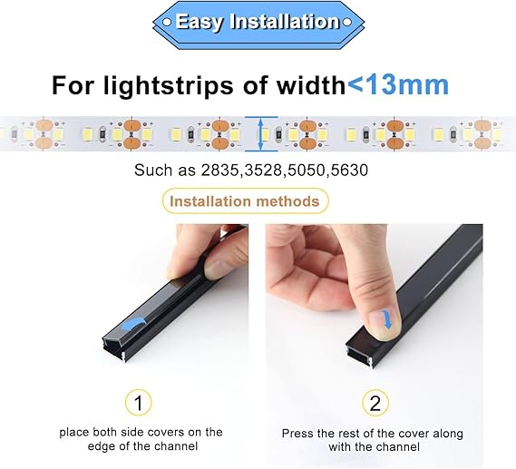 VST AP46 20pack 3.3ft LED Channel, U Shape Led Diffuser Channel, LED Aluminum Channel System with Black Cover, End Caps and Mounting Clips, Aluminum Profile for LED Strip Light Very Easy Installation