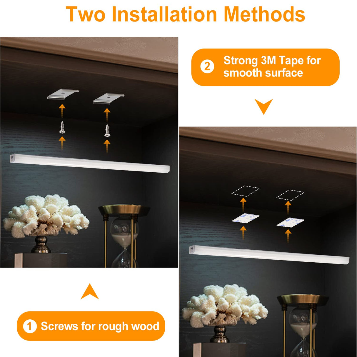 HS07 Motion Sensor Light Indoor, Under Cabinet Lights Plug in, Closet Lights, Stepless Dimming, Hand Wave Activated for Kitchen Shelf Cupboard Closet Workbench (12 in 4000K)