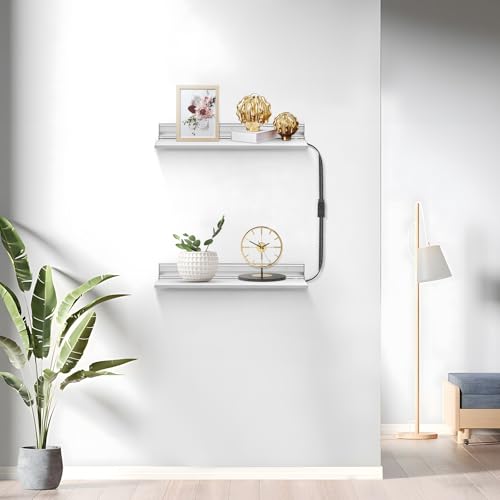 SL04 Floating Shelves with RGB LED Lights, Smart Wall-Mounted Metal Shelf, Works with Alexa & Google Assistant, App & Handwave Control, for Bedroom Living Room Bathroom, Set of 2