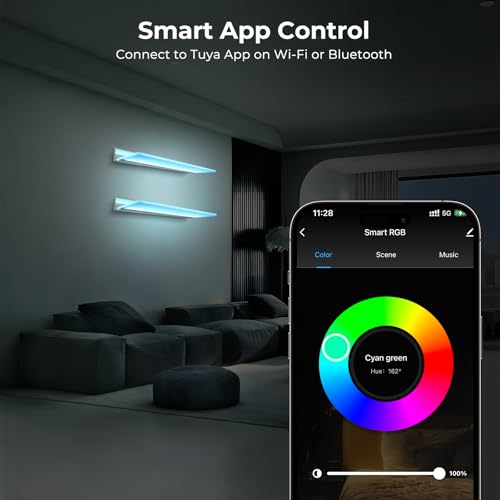 SL04 Floating Shelves with RGB LED Lights, Smart Wall-Mounted Metal Shelf, Works with Alexa & Google Assistant, App & Handwave Control, for Bedroom Living Room Bathroom, Set of 2