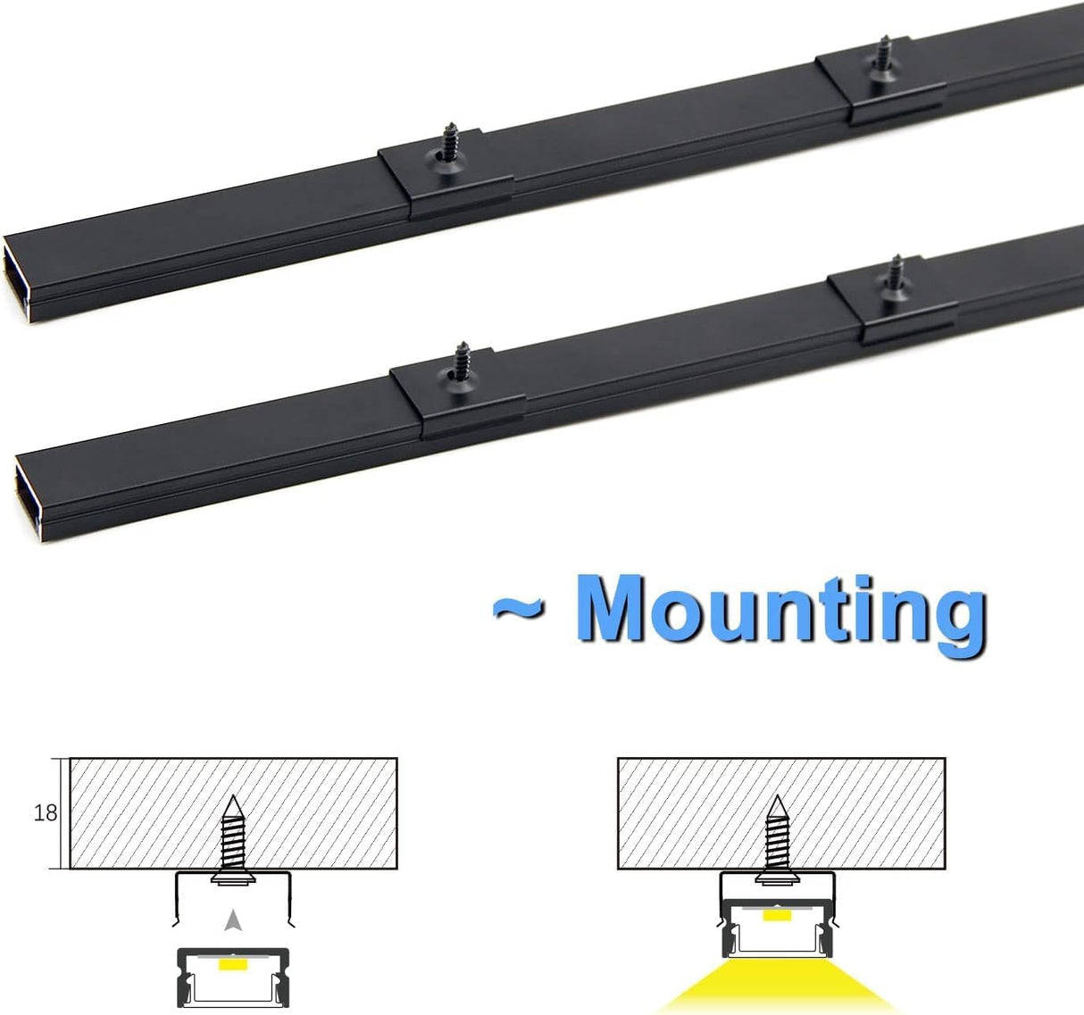 VST AP46 20pack 3.3ft LED Channel, U Shape Led Diffuser Channel, LED Aluminum Channel System with Black Cover, End Caps and Mounting Clips, Aluminum Profile for LED Strip Light Very Easy Installation