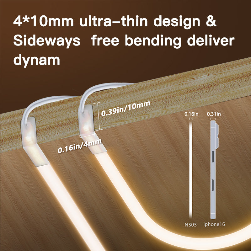 NS03 Silicon Strip Light, 12V 9.6W/m 16.4ft 4*10mm, 2700K-5000K