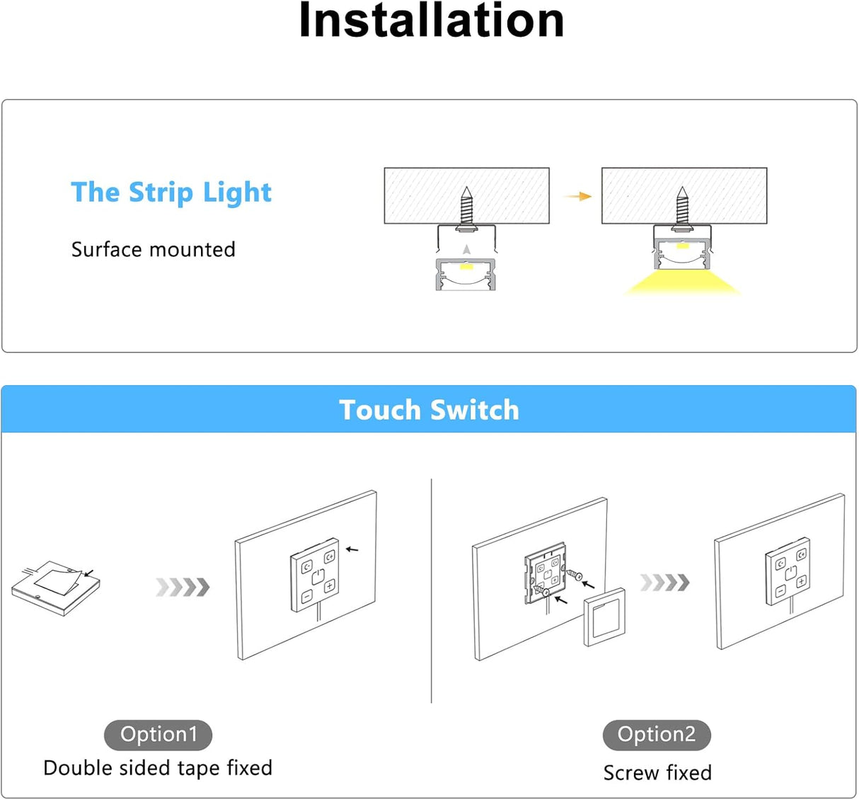 APE2 12V Under Cabinet LED Lighting, Linkable Linear Light Bar, CCT Adjustable (2700K-5000K)with Wired Touch Sensor for Kitchen, Display Cabinet, Shelf & Cupboard (White)