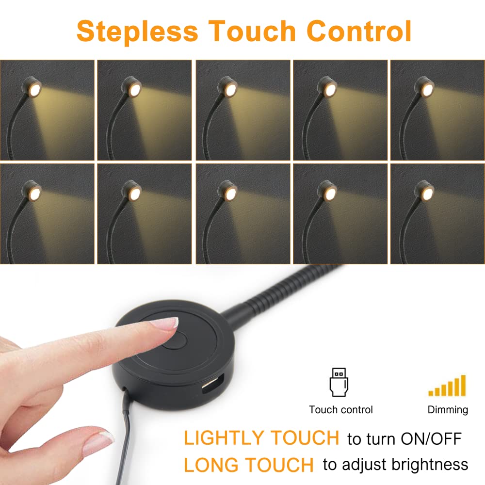 RL11 12V LED Reading Light 13W with 3000K Warm White, Wall Mounted Book Light with USB Charging Port for Bedrooms, Offices, Dormitories & Hotels(2 Packs)