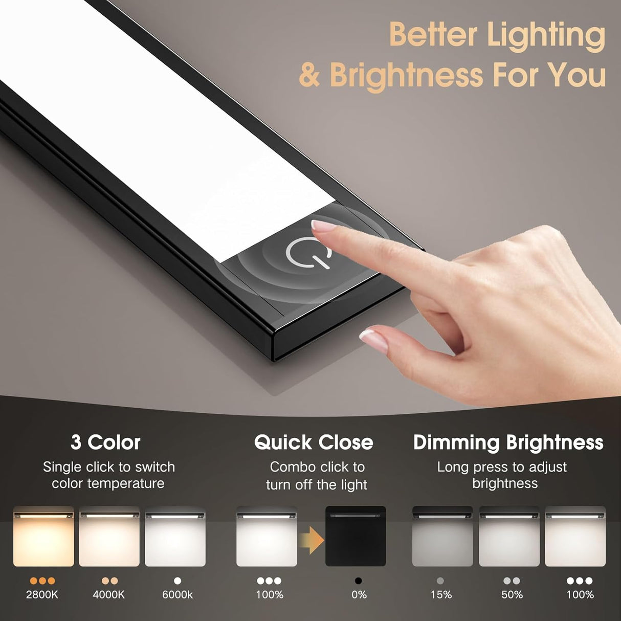 BT09 230mm LED Motion Sensor Light 2800K to 6000K Adjustable White 3.7V 1W Black for Closets Cabinets Storage Shelves