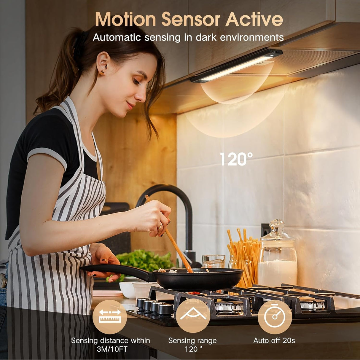 BT09 230mm LED Motion Sensor Light 2800K to 6000K Adjustable White 3.7V 1W Black for Closets Cabinets Storage Shelves