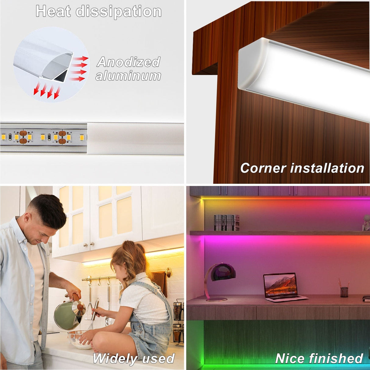 AP59 Silver LED Aluminum Channel With Milky PC Cover 6 Pcs for LED Strip Lights