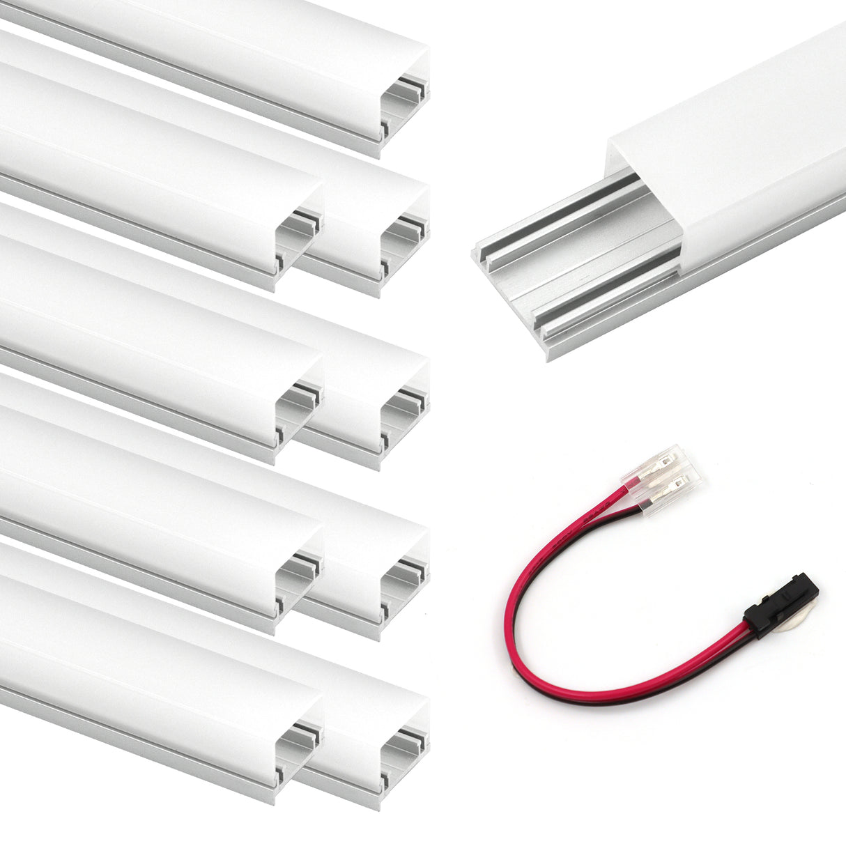 APC6 LED Aluminum Profile 10 Packs 3.3ft With Milky PC Covers and 10 Quick-Link Plugin Connectors for Mini Cut/Free Cut 8mm PCB Width LED Strip Light Cabinet Lighting