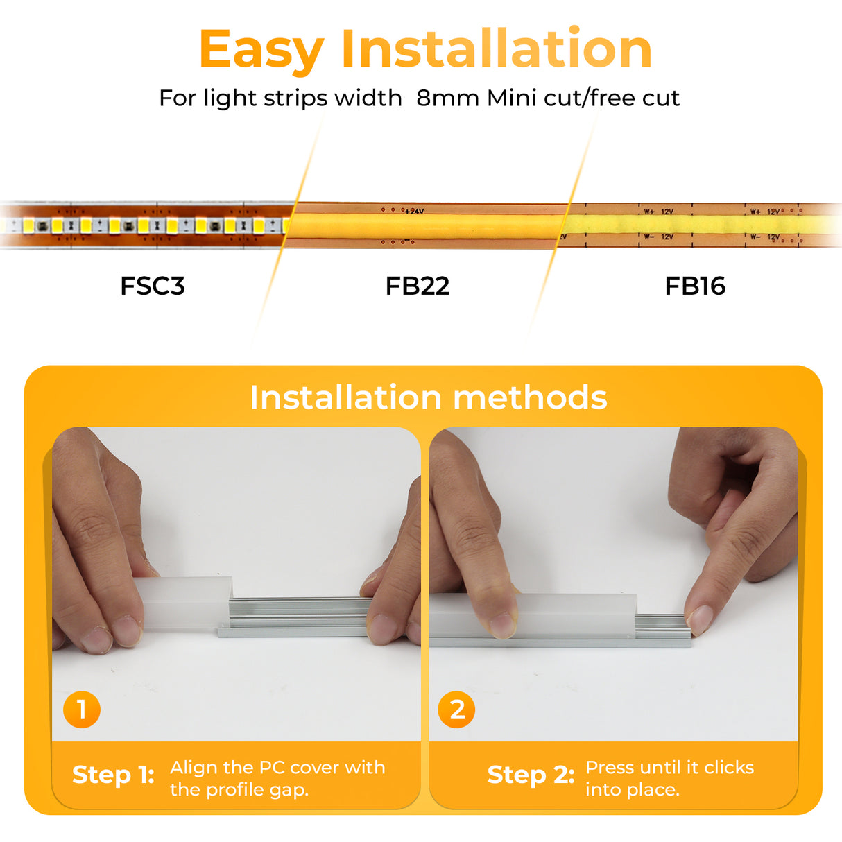 APC6 LED Aluminum Profile 10 Packs 3.3ft With Milky PC Covers and 10 Quick-Link Plugin Connectors for Mini Cut/Free Cut 8mm PCB Width LED Strip Light Cabinet Lighting