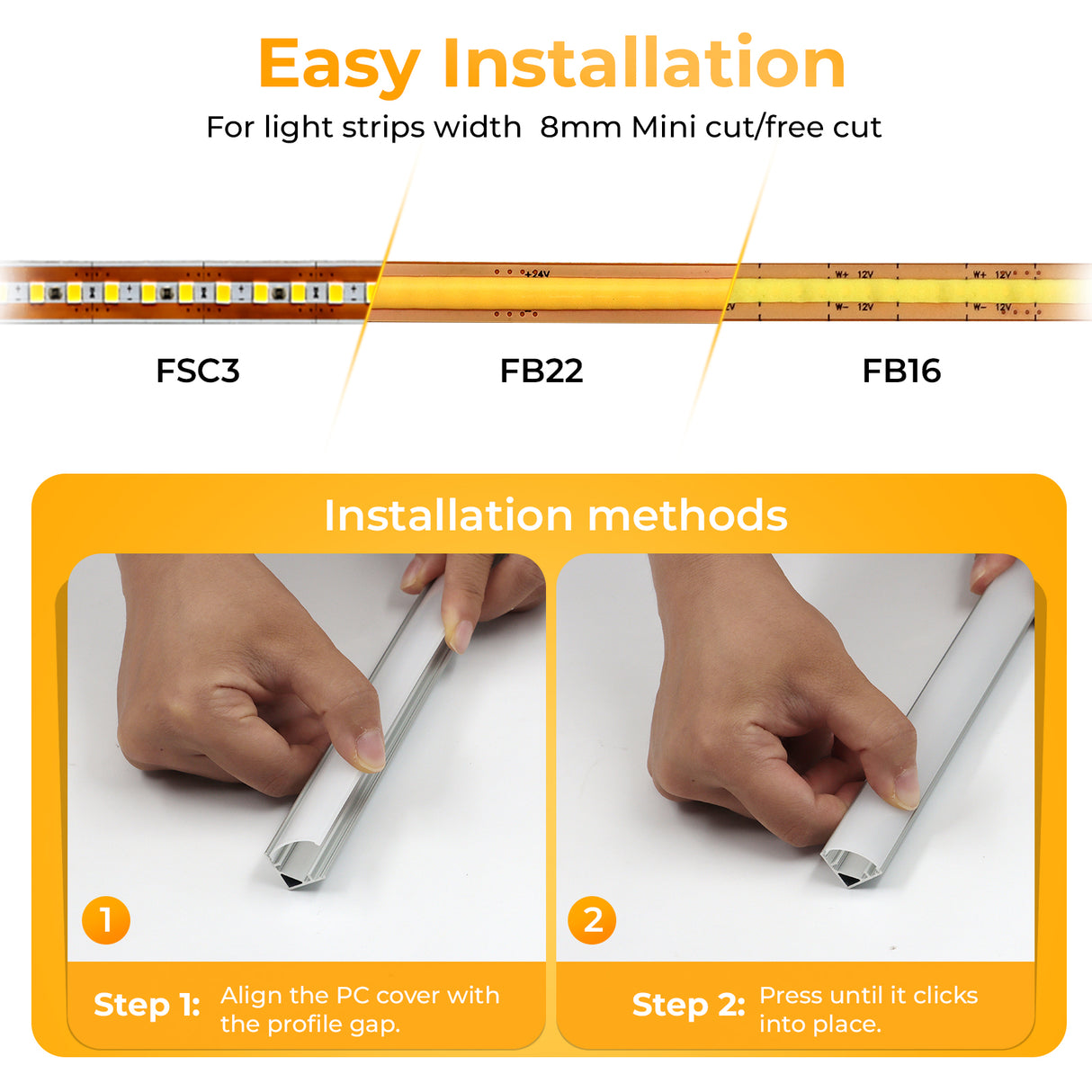 APC7 LED Aluminum Profile 10 Packs 3.3ft with Milky PC Covers and 10 Quick-Link Plugin Connectors for Mini Cut/Free Cut 8mm PCB Width LED Strip Light Cabinet Lighting
