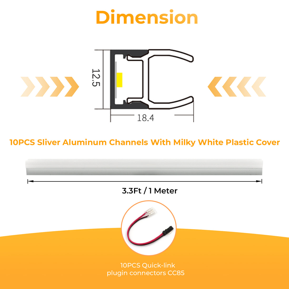 APC9 LED Aluminum Profile 10 Packs 3.3ft with Quick-Link Plugin Connectors and Milky Cover for Mini Cut/Free Cut 8mm PCB Width LED Strip Light Cabinet Lighting