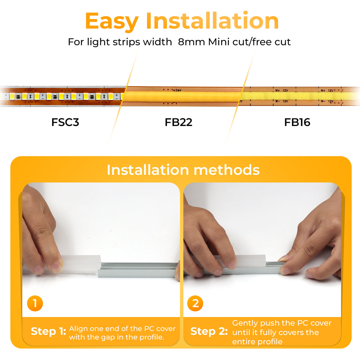APC9 LED Aluminum Profile 10 Packs 3.3ft with Quick-Link Plugin Connectors and Milky Cover for Mini Cut/Free Cut 8mm PCB Width LED Strip Light Cabinet Lighting