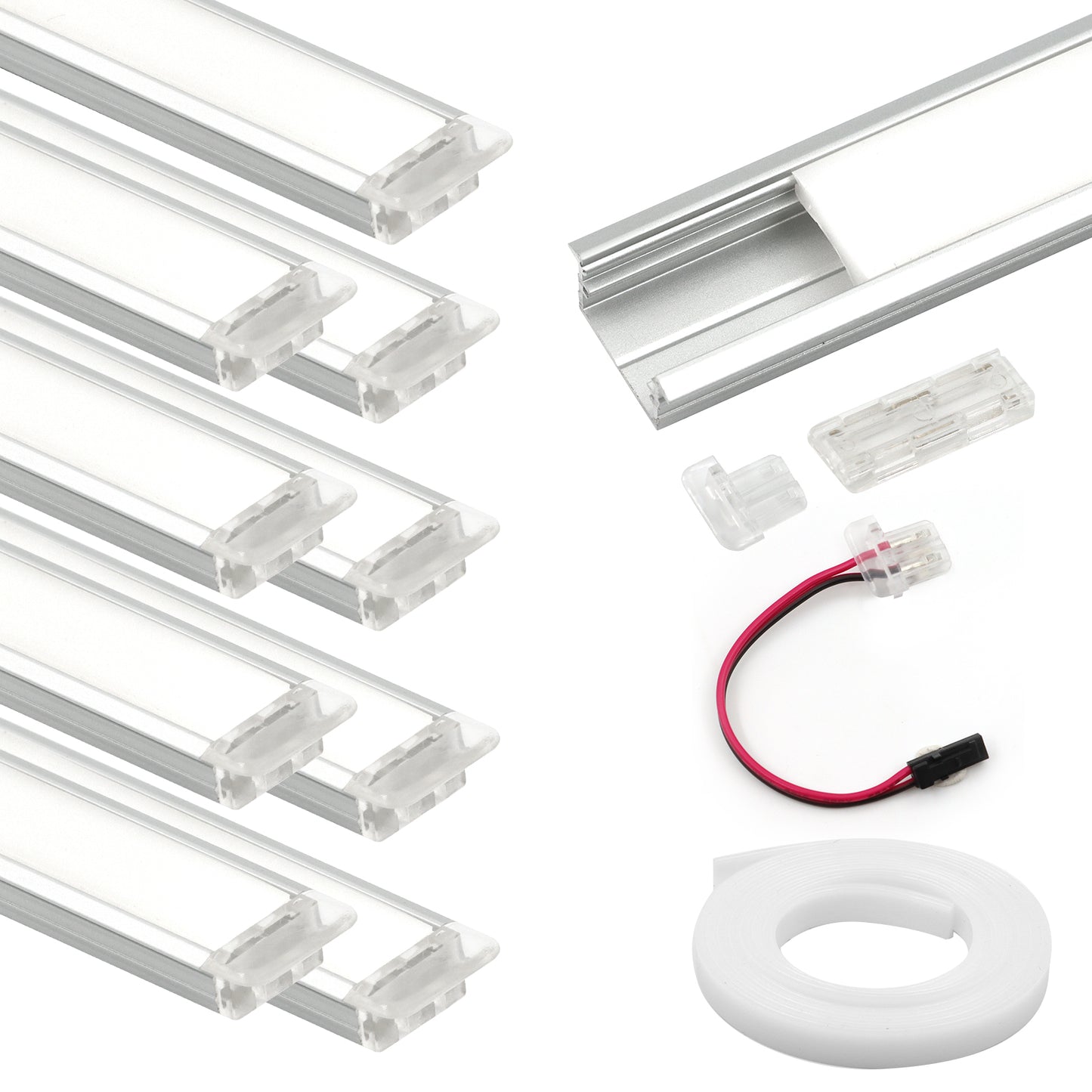 APE1 LED Aluminum Profile 10 Packs 3.3ft with Silicone Covers and 10 Quick-Link Plugin Connectors for Mini Cut/Free Cut 8mm PCB Width LED Strip Light Cabinet Lightings