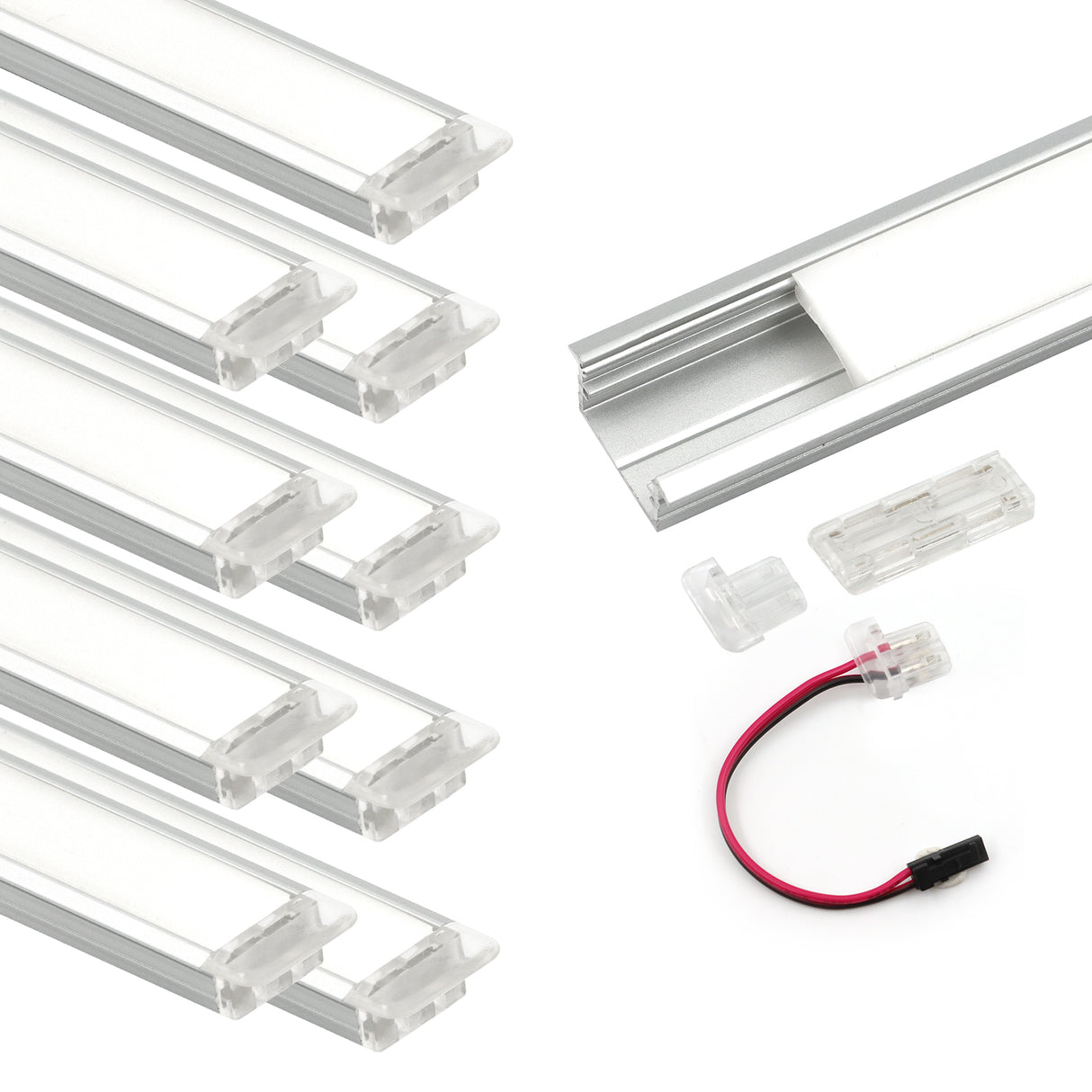 APE1 LED Aluminum Profile 10 Packs 3.3ft with Silicone Covers and 10 Quick-Link Plugin Connectors for Mini Cut/Free Cut 8mm PCB Width LED Strip Light Cabinet Lightings