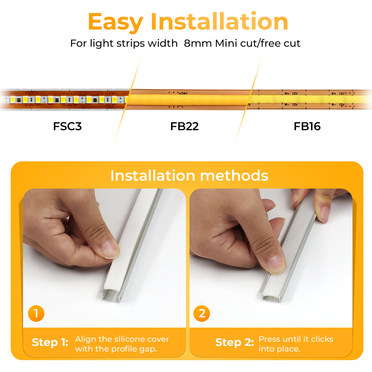 APE1 LED Aluminum Profile 10 Packs 3.3ft with Silicone Covers and 10 Quick-Link Plugin Connectors for Mini Cut/Free Cut 8mm PCB Width LED Strip Light Cabinet Lightings