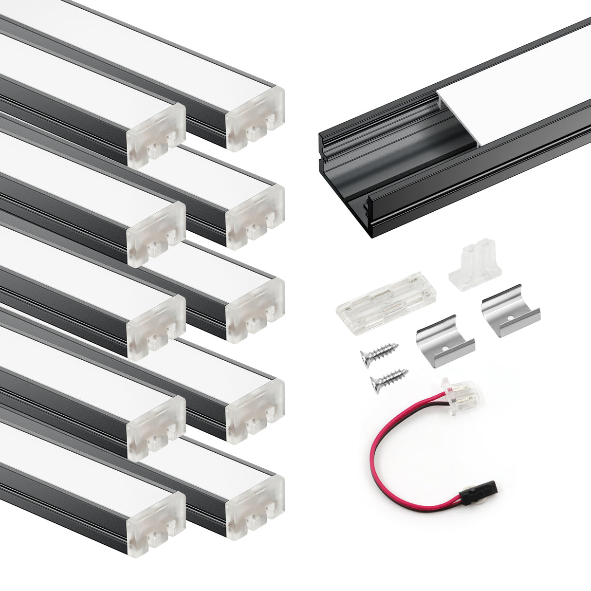 APE2 LED Aluminum Profile 10 Packs 3.3ft with Silicone Covers and 10 Quick-Link Plugin Connectors for Mini Cut/Free Cut 8mm PCB Width LED Strip Light Cabinet Lighting