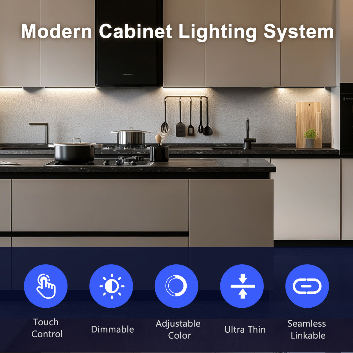 APE2 Under Cabinet LED Lighting Kit, Touch Control CCT 2700K-6500K Linear Light Bars, UL Listed Ra90+, Linkable Cabinet Lights for Kitchen Counter, Desk, Shelf & Reading Table(Black)
