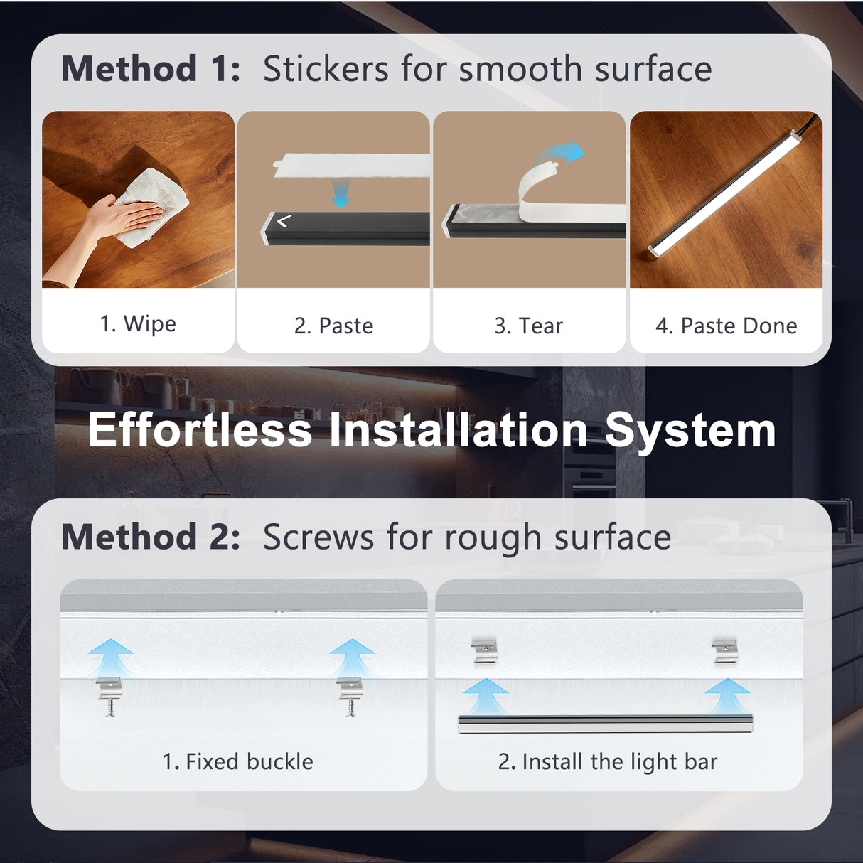 APE2 Under Cabinet LED Lighting Kit, Touch Control CCT 2700K-6500K Linear Light Bars, UL Listed Ra90+, Linkable Cabinet Lights for Kitchen Counter, Desk, Shelf & Reading Table(Black)