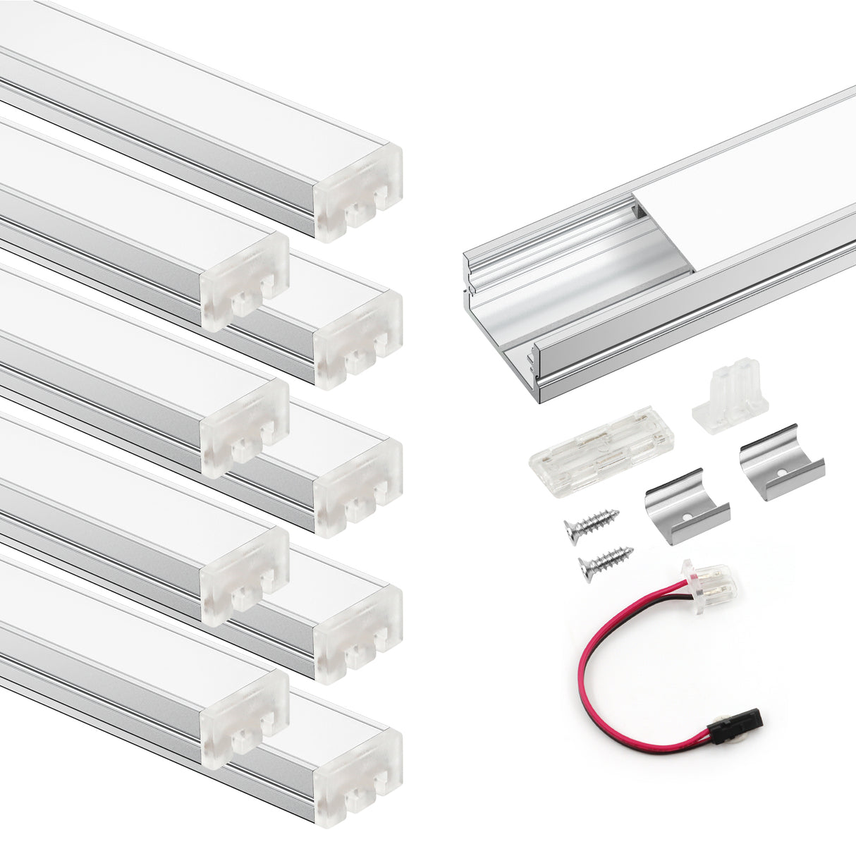 APE2 LED Aluminum Profile 10 Packs 3.3ft with Silicone Covers and 10 Quick-Link Plugin Connectors for Mini Cut/Free Cut 8mm PCB Width LED Strip Light Cabinet Lighting