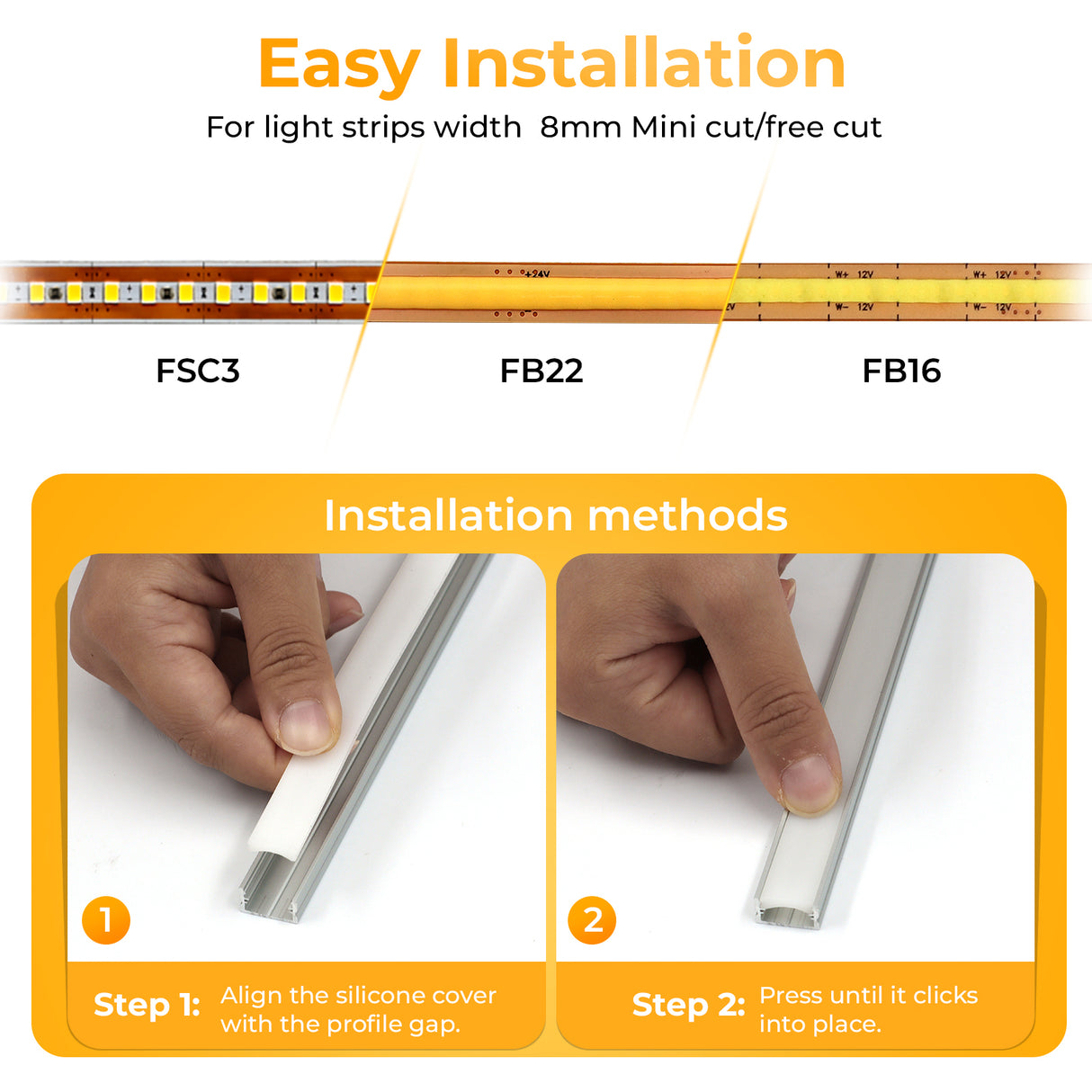 APE2 LED Aluminum Profile 10 Packs 3.3ft with Silicone Covers and 10 Quick-Link Plugin Connectors for Mini Cut/Free Cut 8mm PCB Width LED Strip Light Cabinet Lighting