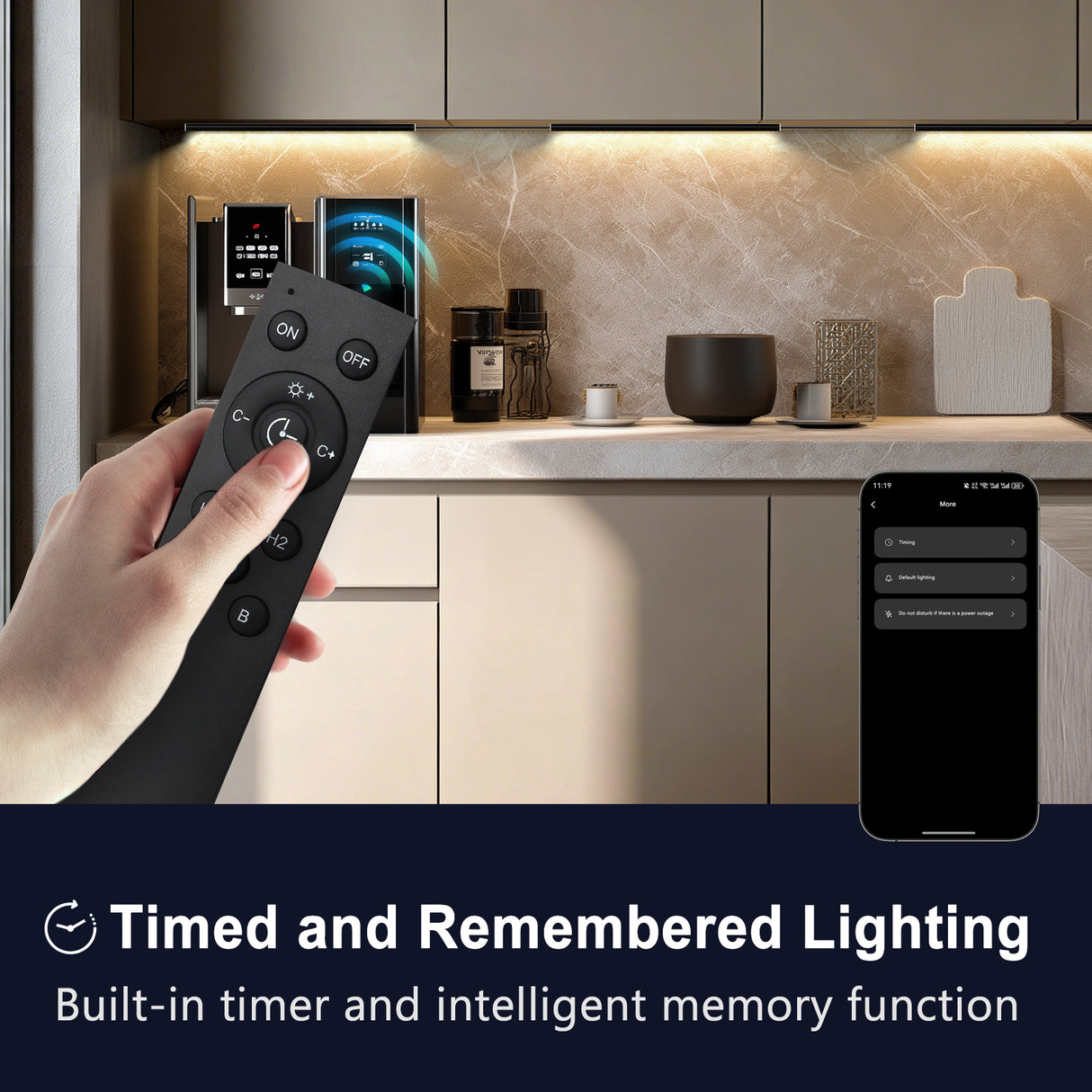 APE2 12V Under Cabinet LED Light Bars, 2700K-6500K CCT Tunable White, Smart Control With Tuya App, Hand Wave Sensor, Remote & Voice Control for Kitchen Counter, Bookshelf, Wardrobe(Black)