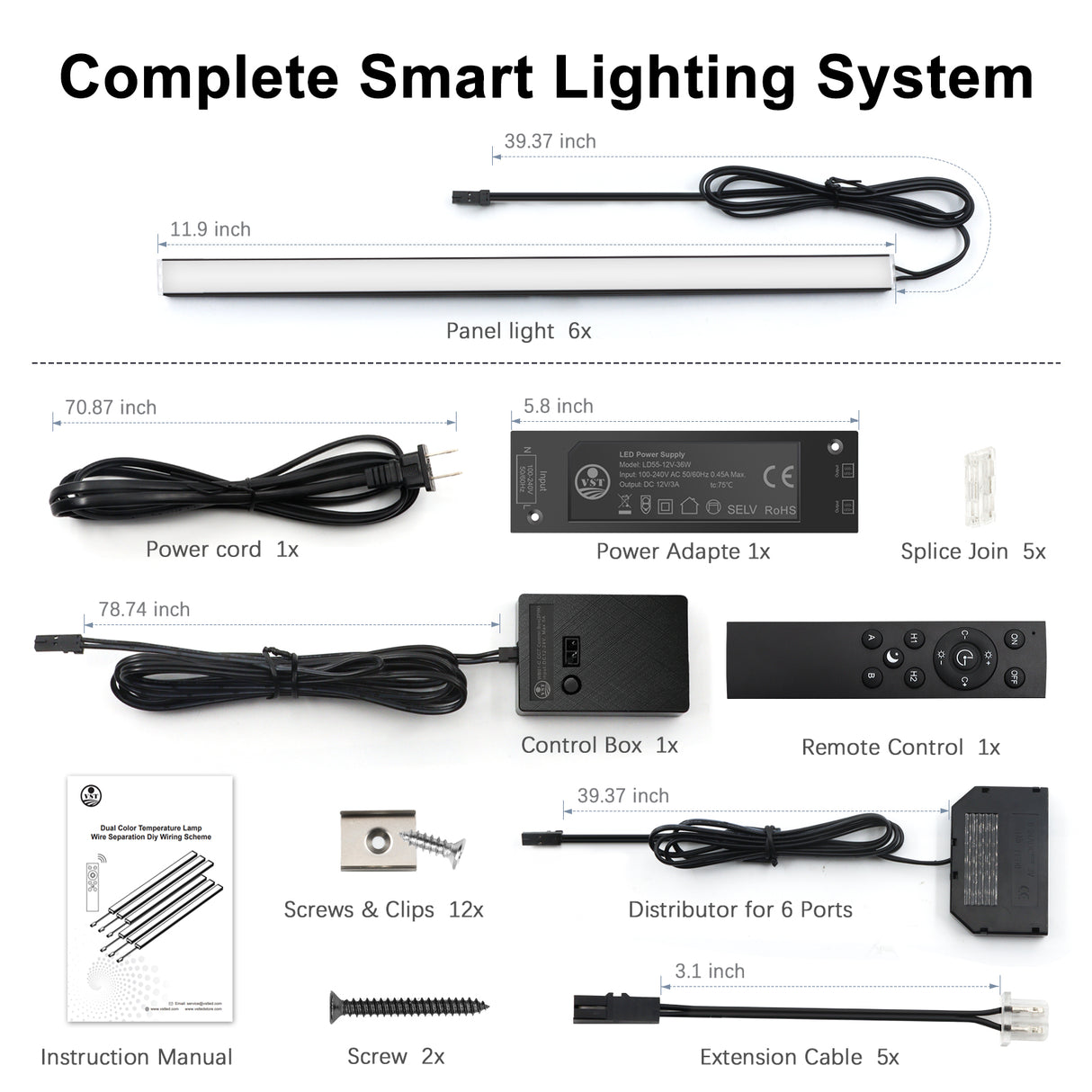 APE2 12V Under Cabinet LED Light Bars, 2700K-6500K CCT Tunable White, Smart Control With Tuya App, Hand Wave Sensor, Remote & Voice Control for Kitchen Counter, Bookshelf, Wardrobe(Black)