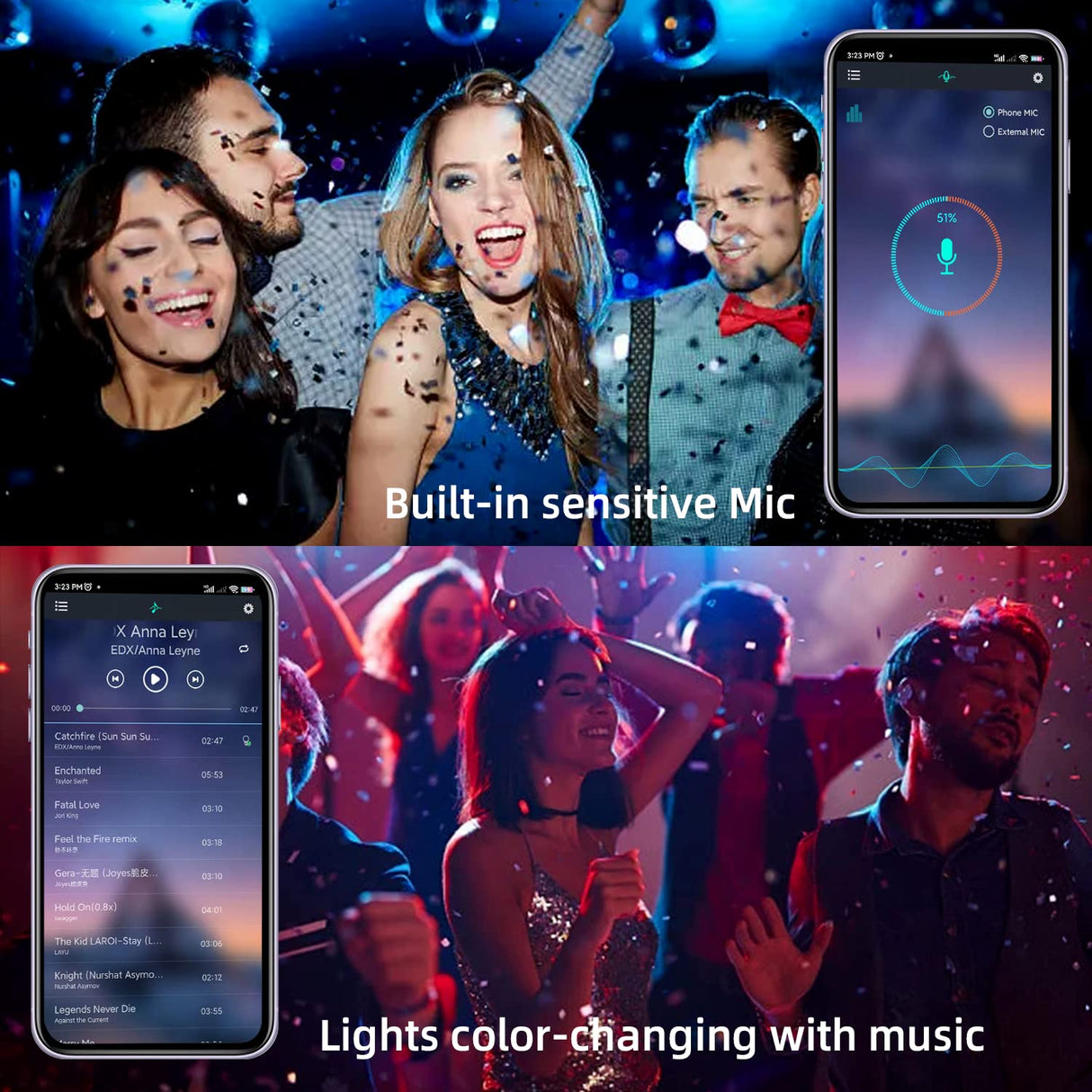 FSA6 12V RGB Strip Light (9.8ft) with Rechargeable Power Bank, Smart APP Control, Music Sync & Color Changing, IP65 Waterproof for Indoor & Outdoor Use