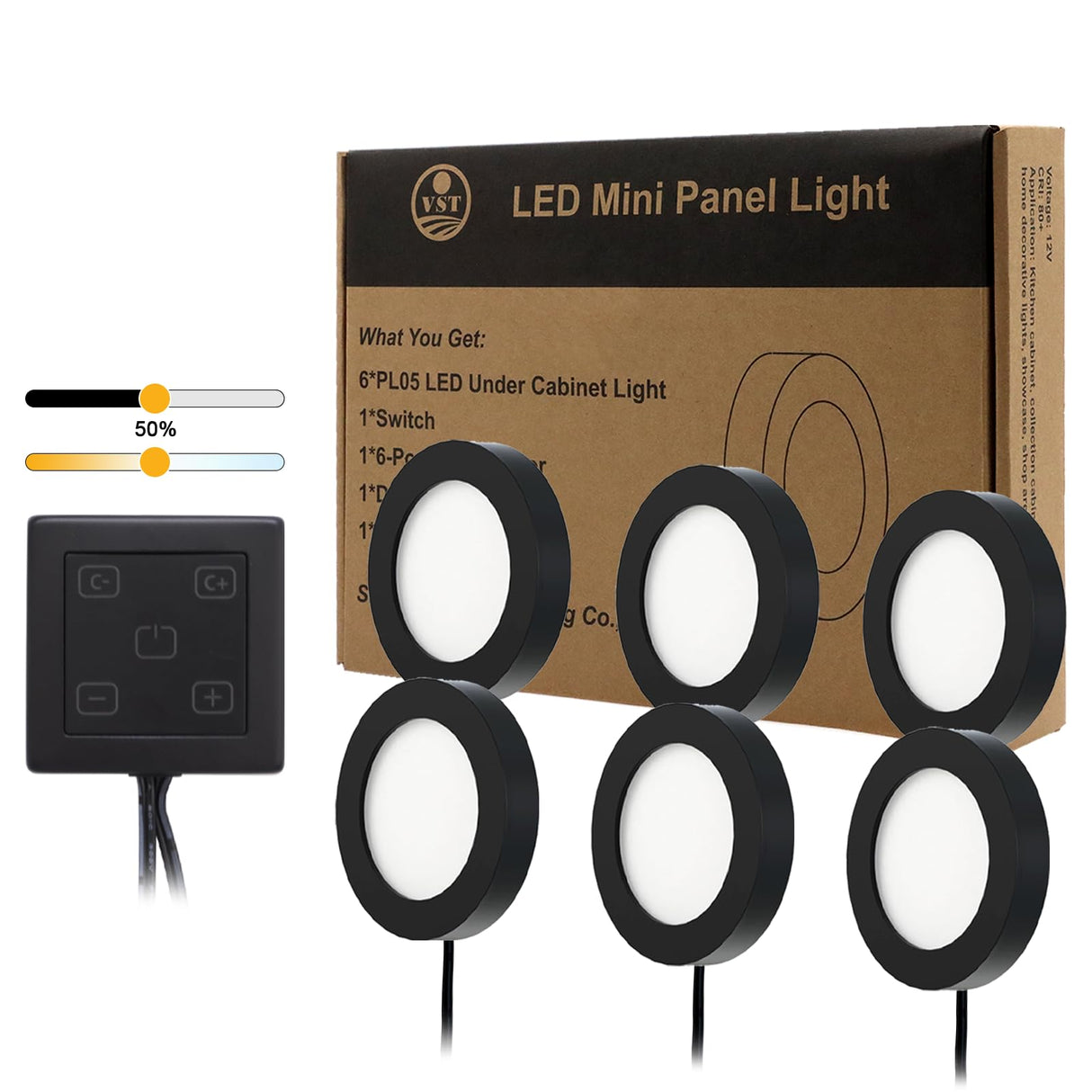 PL05 12V 1.8W CCT LED Puck Light 3000K-6000K with Wired Touch Sensor Switch for Studio Bedroom & Living Room