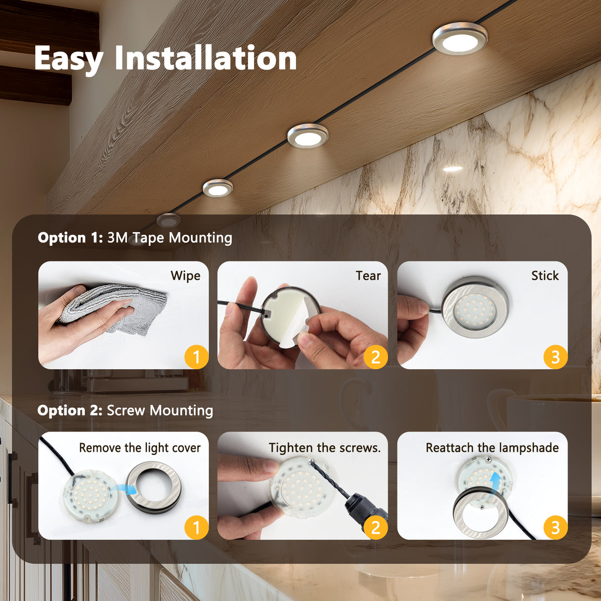 CB10 12V 1.8W Undercabinet Puck Light 3000K Surface Mounted LED Panel for Kitchen Counter & Display Cabinet