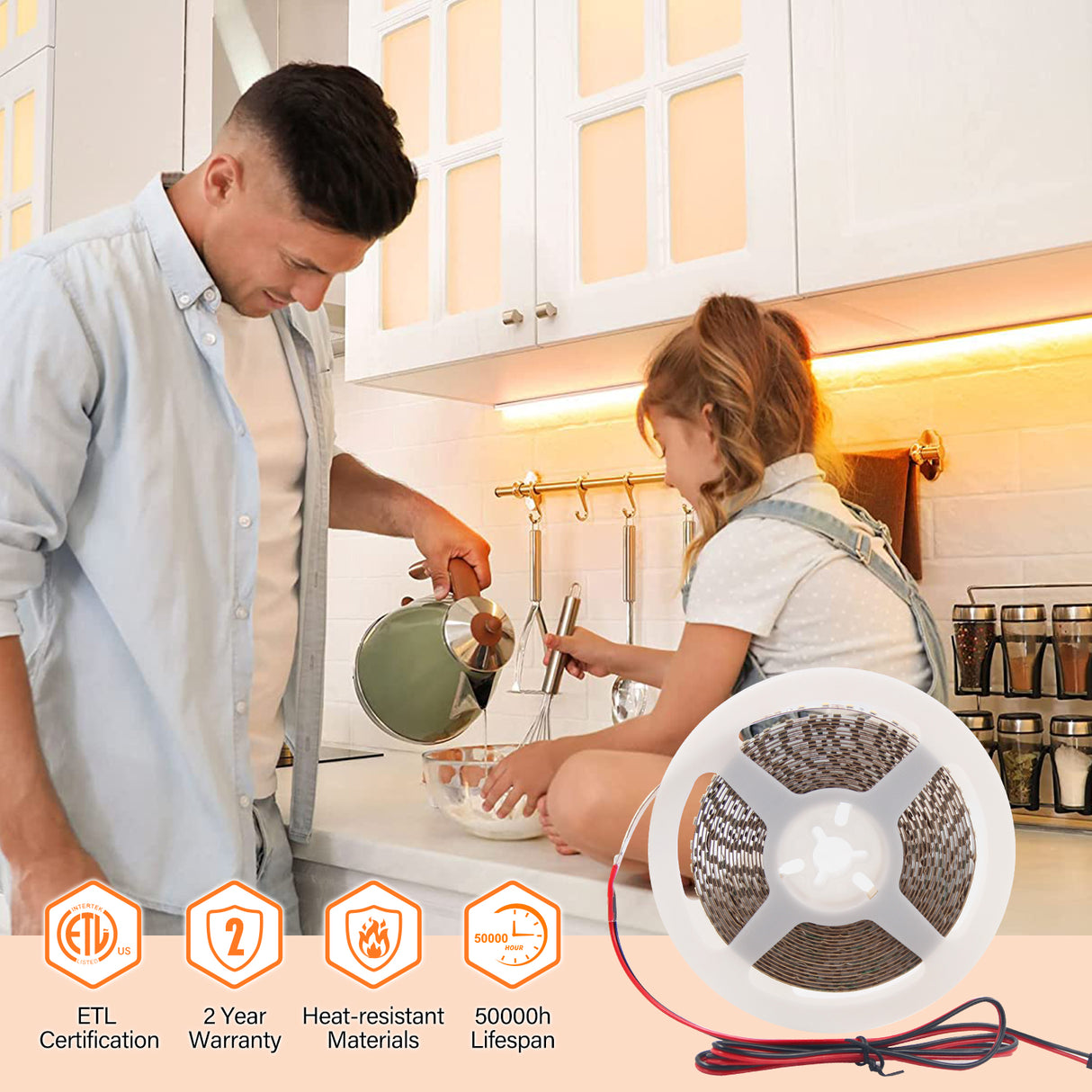 FS31 10mm LED Strip Light 12V 9.6W/m 2700K ETL Listed CRI 90+ with Soft Even Light for Wardrobe and Bedroom (Black / White)