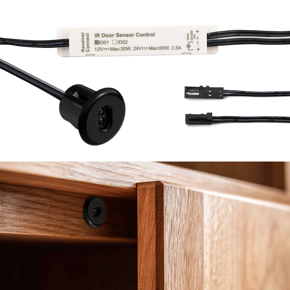 ID01 Motion Sensor Light Switch, Silver IR Sensor Switch Door Activated Light Switch for Closet Light LED Lights and Under Cabinet Lighting (DC 12/24V 3A)