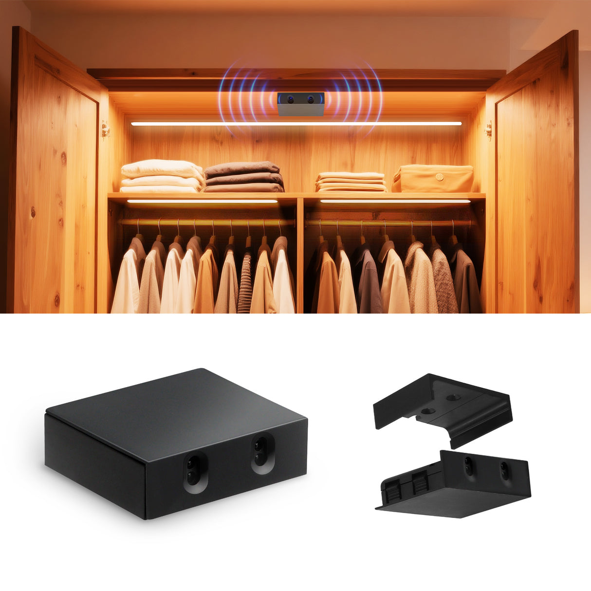 ID21 Wireless Double Door Sensor Switch – Surface/Recessed Mounted, Brightness Adjustable, Double Door Activated, for Dual-Door Wardrobes or Kitchen Cabinets