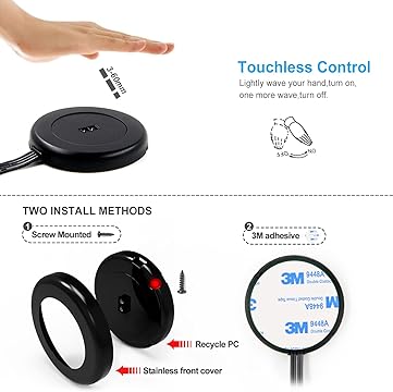 PL06 12V 3W Ultra-Thin Surface Mounted Puck Light 4000K with Handwave Sensor Switch for Reading Room Dining Room & Hallway